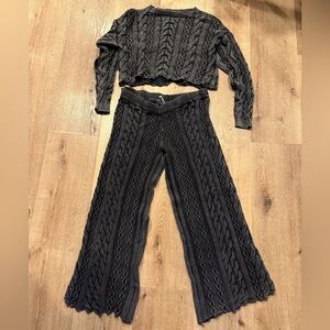 Fashion Nova Black Cable Knit Wide Leg Set